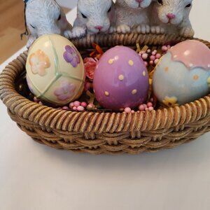 Bunny Basket with Ceramic Eggs